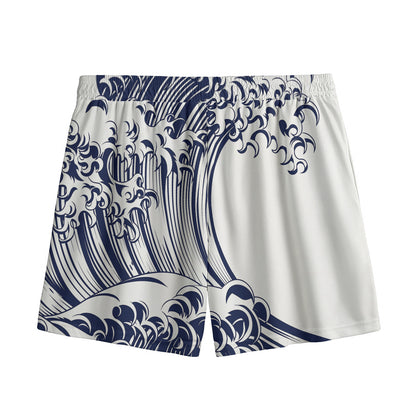 Japanese Kanagawa Wave Print Mesh Shorts