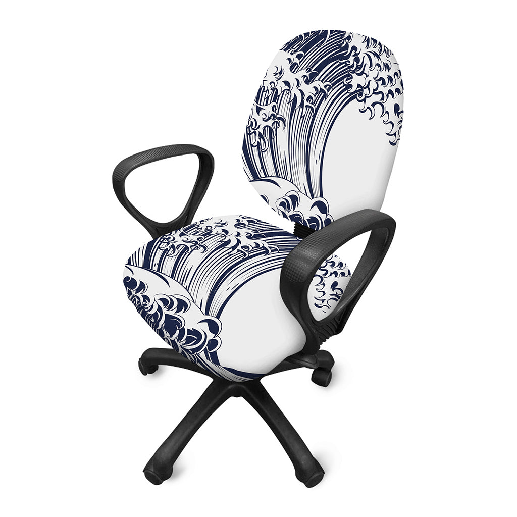Japanese Kanagawa Wave Print Office Chair Cover