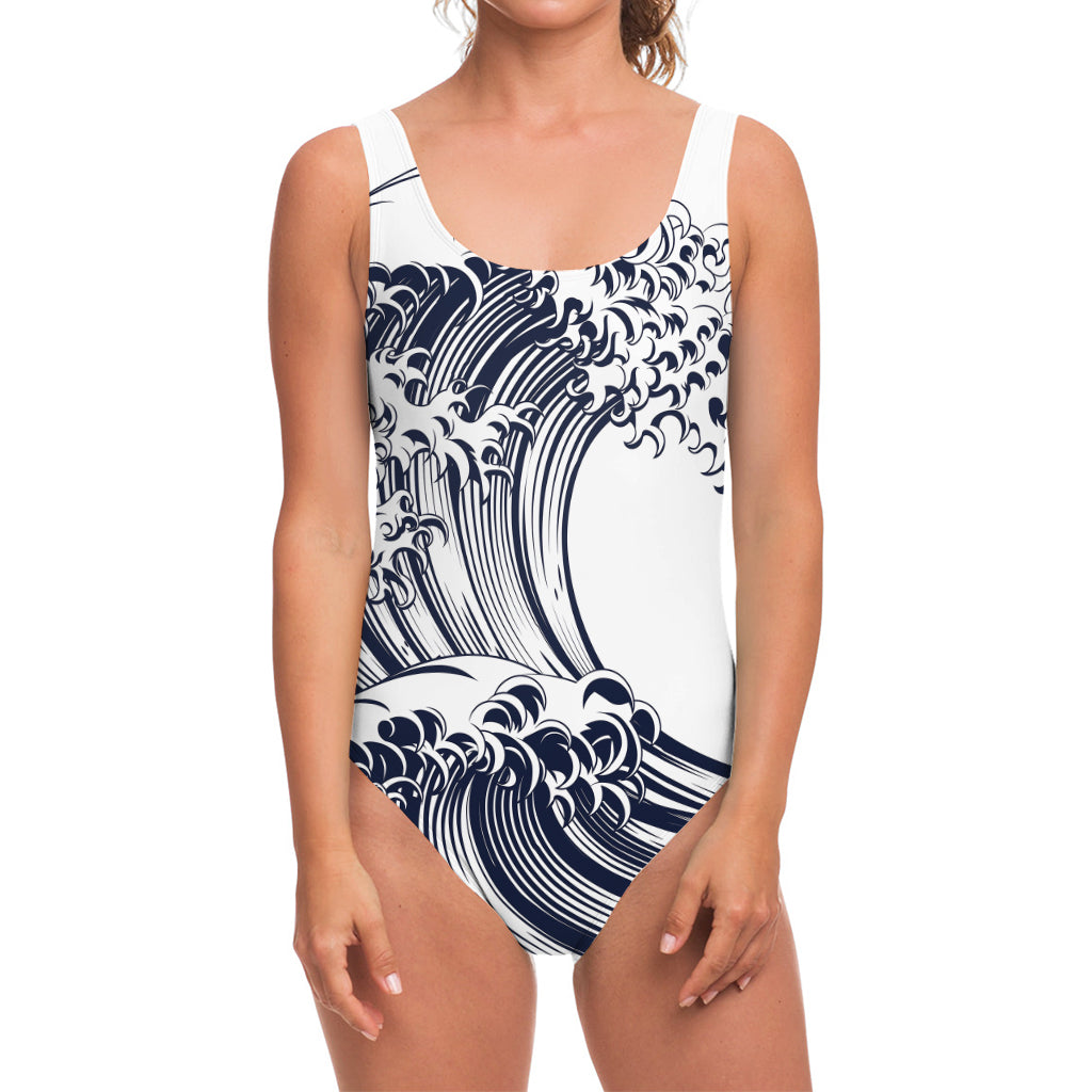 Japanese Kanagawa Wave Print One Piece Swimsuit