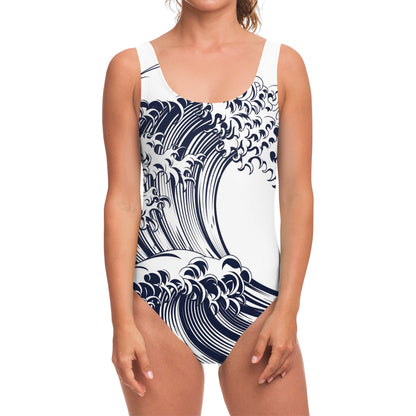 Japanese Kanagawa Wave Print One Piece Swimsuit
