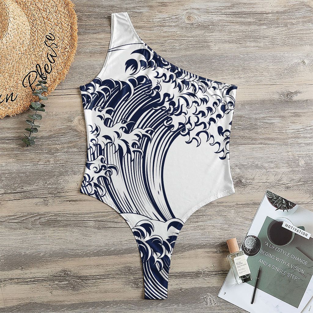 Japanese Kanagawa Wave Print One Shoulder Bodysuit
