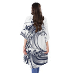 Japanese Kanagawa Wave Print Open Front Beach Cover Up