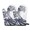 Japanese Kanagawa Wave Print Oven Mitts