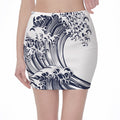 Japanese Kanagawa Wave Print Pencil Mini Skirt