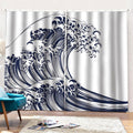 Japanese Kanagawa Wave Print Pencil Pleat Curtains