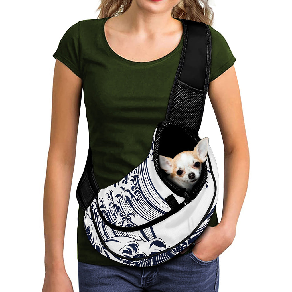 Japanese Kanagawa Wave Print Pet Sling Carrier