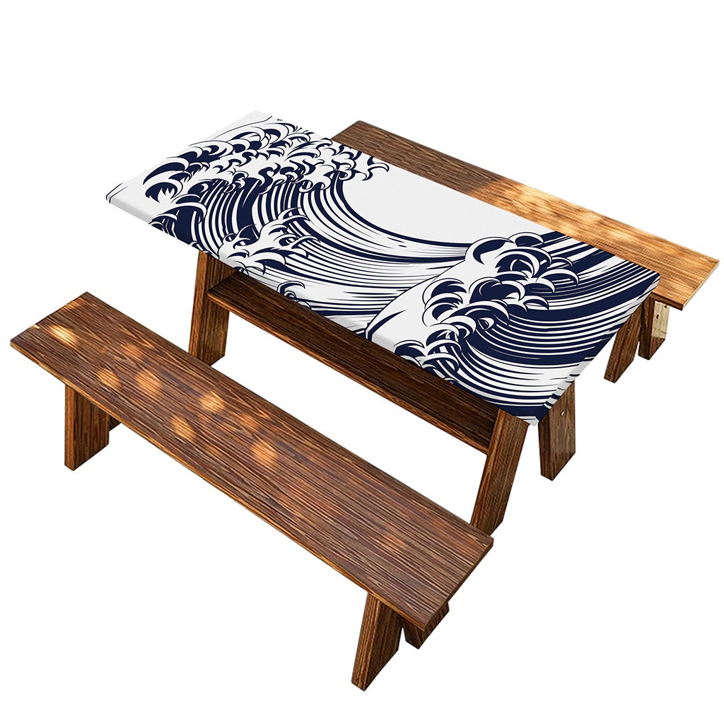 Japanese Kanagawa Wave Print Picnic Table Cover