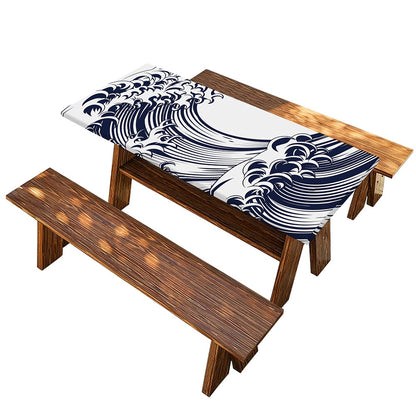 Japanese Kanagawa Wave Print Picnic Table Cover
