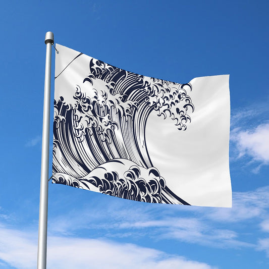 Japanese Kanagawa Wave Print Polyester Flag