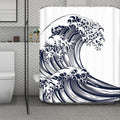 Japanese Kanagawa Wave Print Polyester Shower Curtain