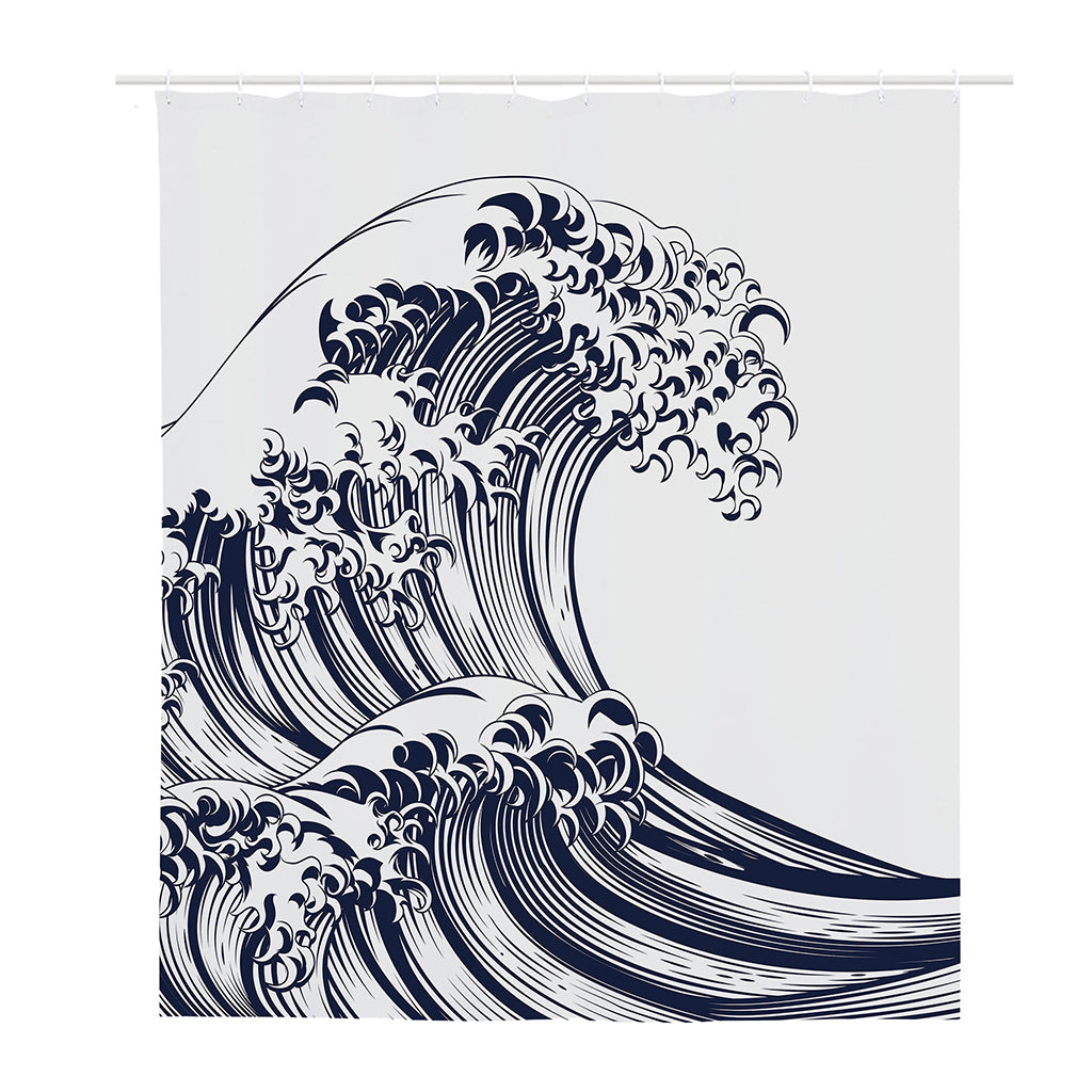 Japanese Kanagawa Wave Print Polyester Shower Curtain