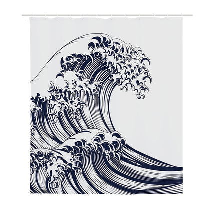 Japanese Kanagawa Wave Print Polyester Shower Curtain