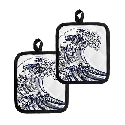 Japanese Kanagawa Wave Print Pot Holders