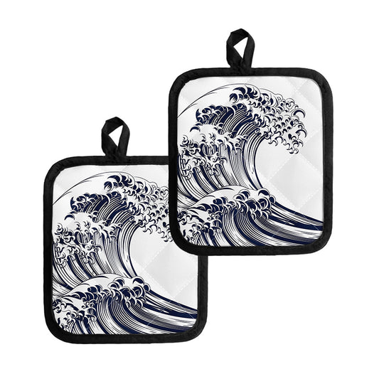 Japanese Kanagawa Wave Print Pot Holders