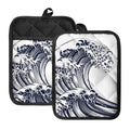 Japanese Kanagawa Wave Print Pot Holders With Pocket