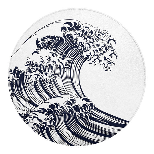 Japanese Kanagawa Wave Print Round Blanket