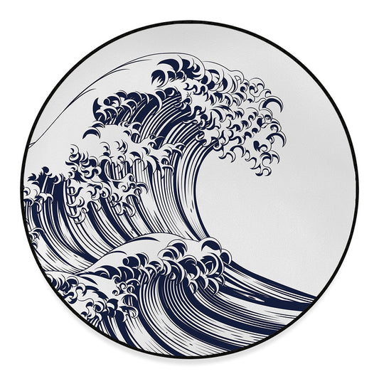 Japanese Kanagawa Wave Print Round Floor Mat