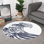 Japanese Kanagawa Wave Print Round Rug