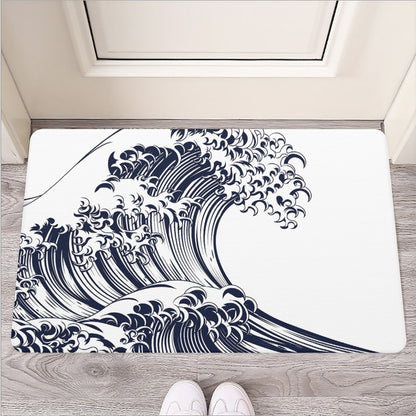 Japanese Kanagawa Wave Print Rubber Doormat