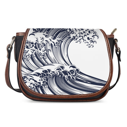 Japanese Kanagawa Wave Print Saddle Bag