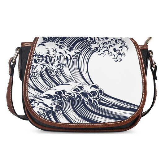 Japanese Kanagawa Wave Print Saddle Bag