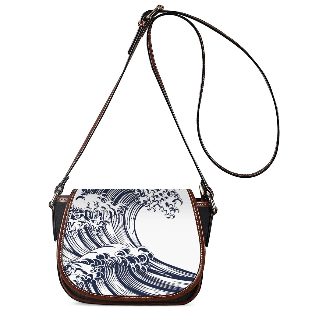 Japanese Kanagawa Wave Print Saddle Bag