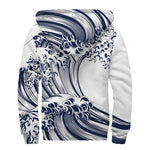 Japanese Kanagawa Wave Print Sherpa Lined Zip Up Hoodie