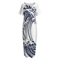 Japanese Kanagawa Wave Print Short Sleeve Long Nightdress