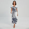 Japanese Kanagawa Wave Print Short Sleeve Maxi Dress