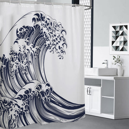 Japanese Kanagawa Wave Print Shower Curtain