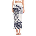 Japanese Kanagawa Wave Print Side Slit Maxi Skirt