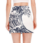 Japanese Kanagawa Wave Print Side Slit Mini Skirt