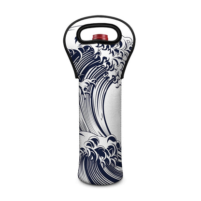 Japanese Kanagawa Wave Print Single Neoprene Wine Tote