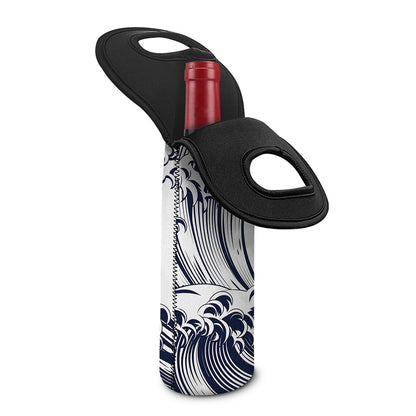 Japanese Kanagawa Wave Print Single Neoprene Wine Tote