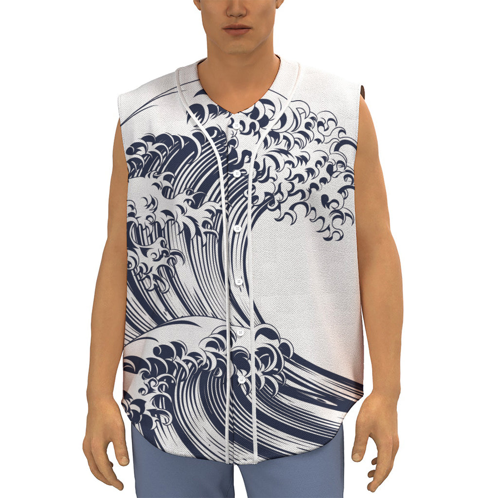 Japanese Kanagawa Wave Print Sleeveless Baseball Jersey