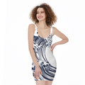 Japanese Kanagawa Wave Print Sleeveless Bodycon Dress