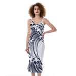 Japanese Kanagawa Wave Print Slim Fit Midi Cami Dress