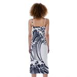 Japanese Kanagawa Wave Print Slim Fit Midi Cami Dress