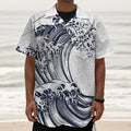 Japanese Kanagawa Wave Print Textured Short Sleeve Shirt