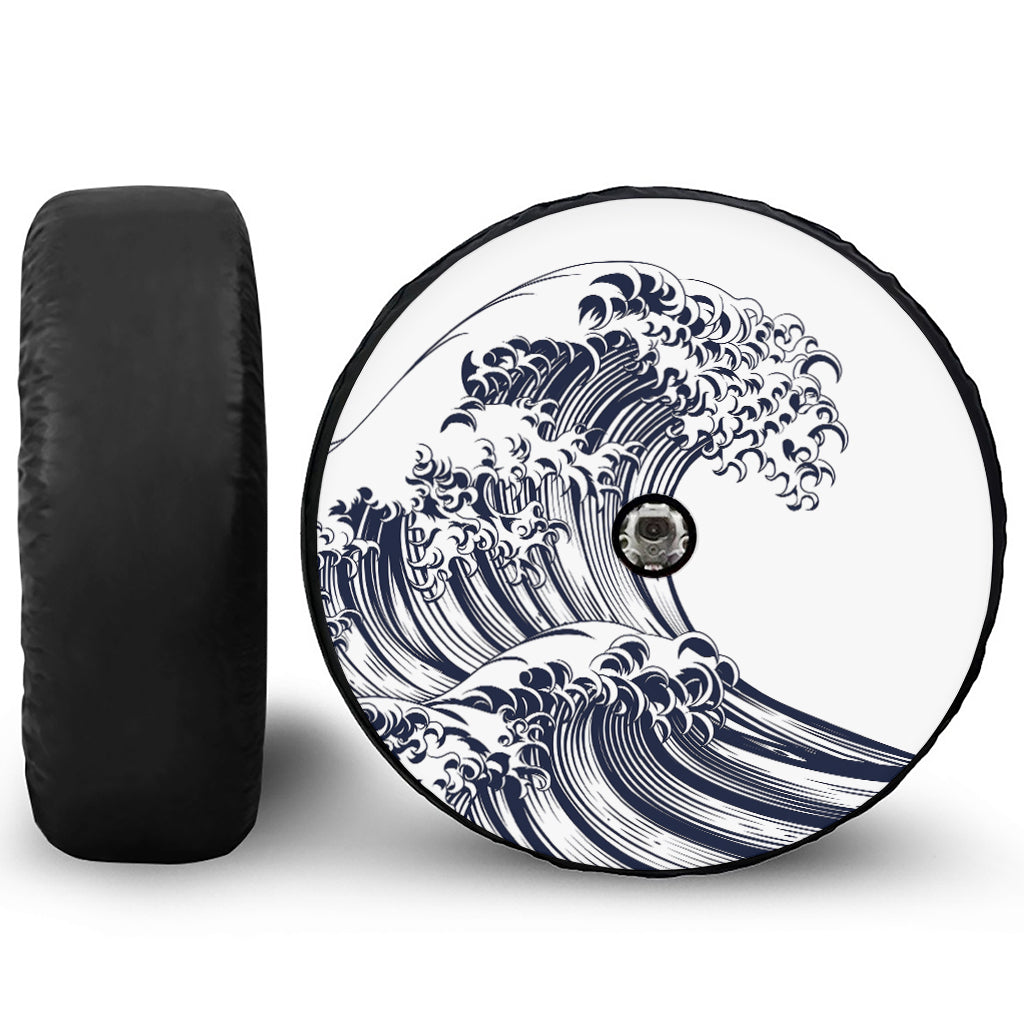 Japanese Kanagawa Wave Print Tire Cover With Camera Hole