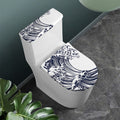 Japanese Kanagawa Wave Print Toilet Lid And Tank Cover Set