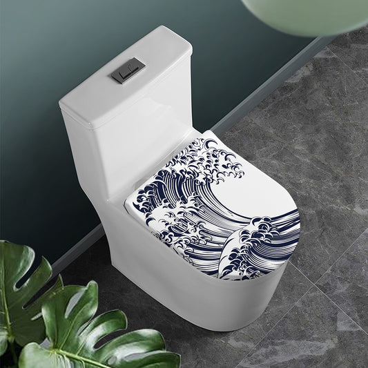 Japanese Kanagawa Wave Print Toilet Lid Cover