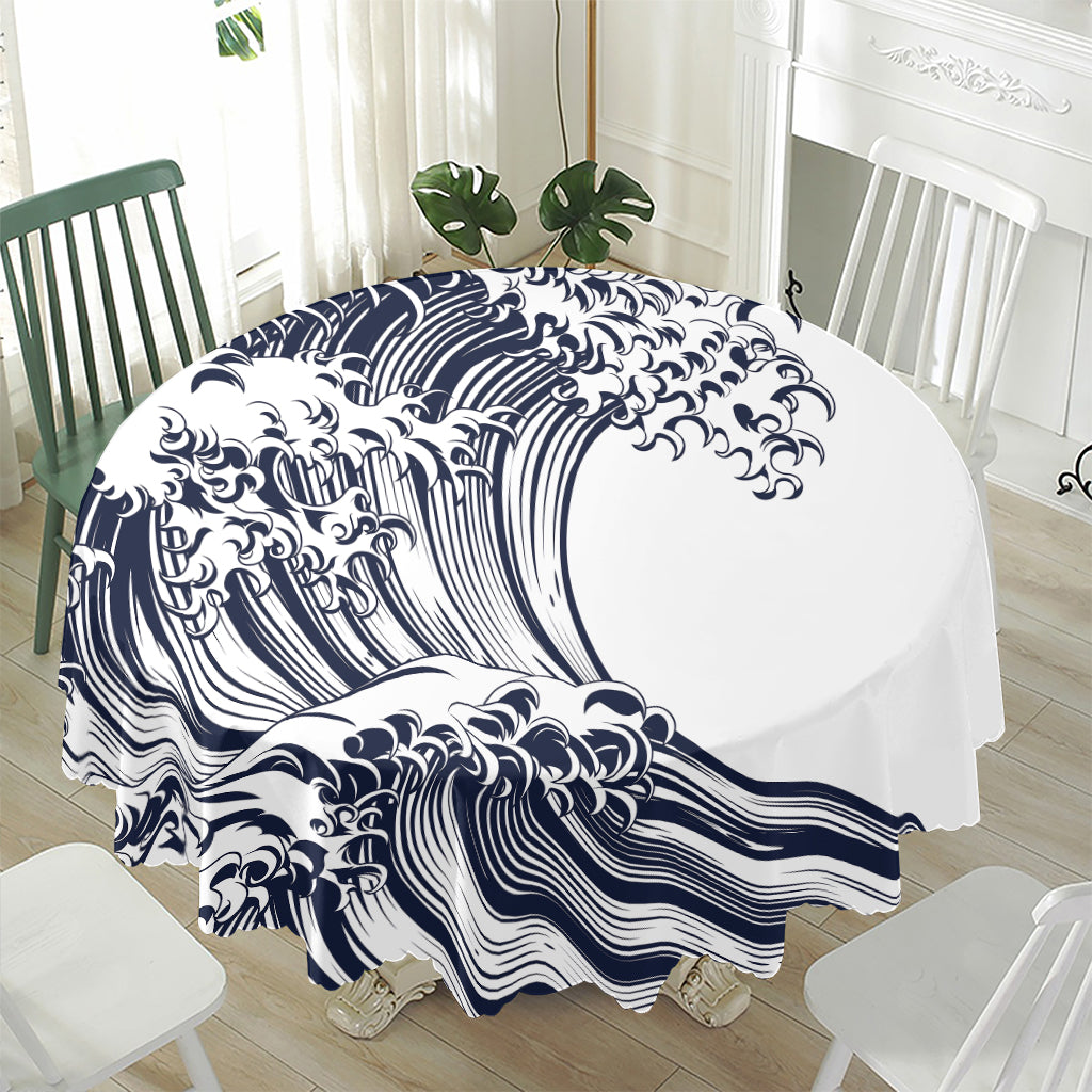 Japanese Kanagawa Wave Print Waterproof Round Tablecloth