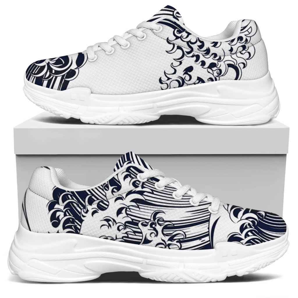 Japanese Kanagawa Wave Print White Chunky Shoes