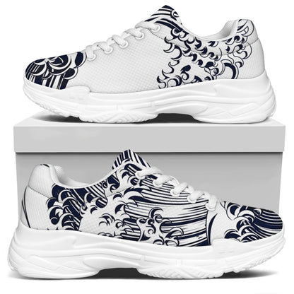 Japanese Kanagawa Wave Print White Chunky Shoes