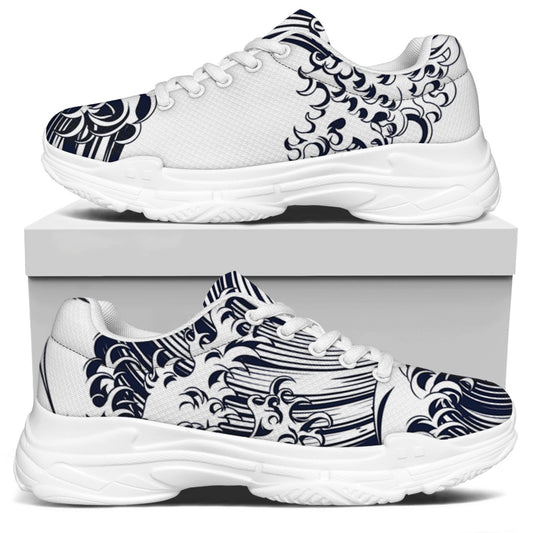 Japanese Kanagawa Wave Print White Chunky Shoes