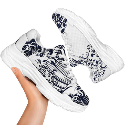 Japanese Kanagawa Wave Print White Chunky Shoes