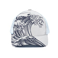 Japanese Kanagawa Wave Print White Mesh Trucker Hat