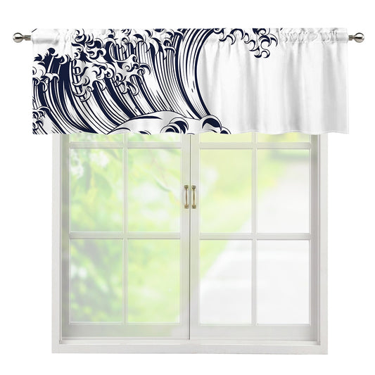 Japanese Kanagawa Wave Print Window Valance
