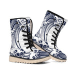 Japanese Kanagawa Wave Print Winter Boots